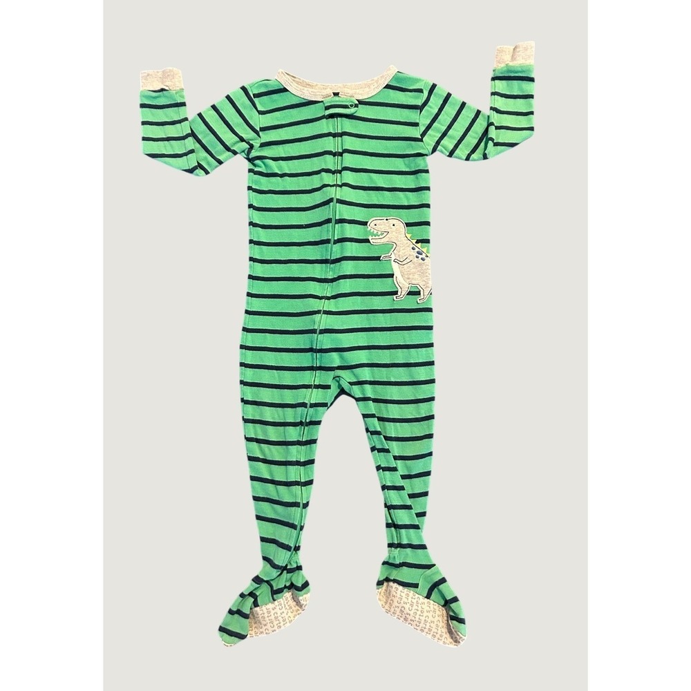 Carters Toddler 2T Green Striped Dinosaur Footed Pajamas 1508